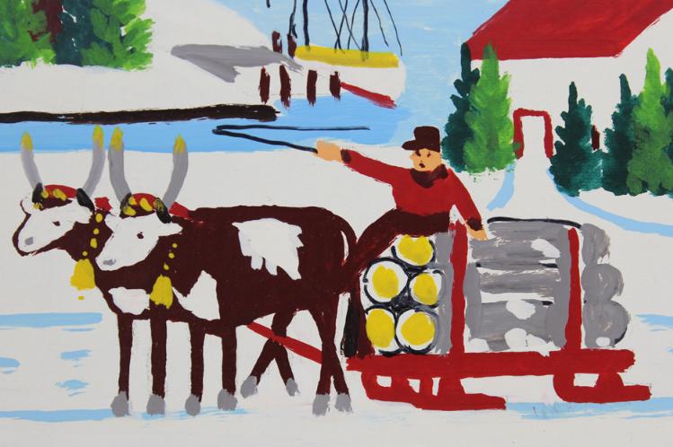 Winter Logging Scene with Oxen and Boat - Image 2 of 4