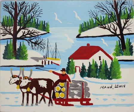 Winter Logging Scene with Oxen and Boat - Image 1 of 4