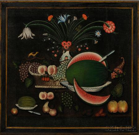 Still Life with a Basket of Fruit, Flowers, and a Cornucopia - Image 1 of 2