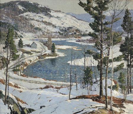 Winter in New England, Probably a West River, Vermont View        