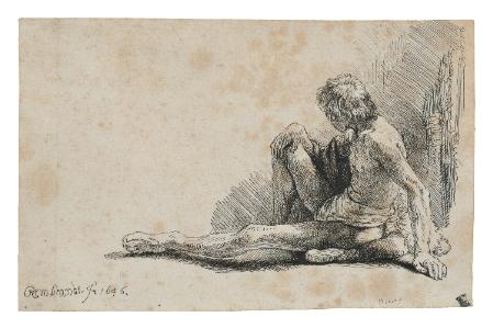 Nude Man Seated on the Ground with One Leg Extended