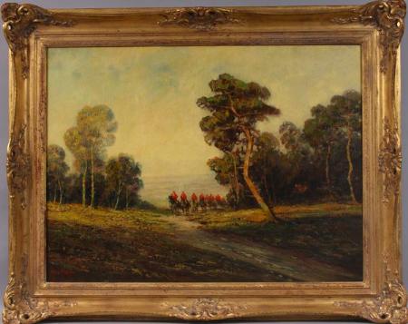 Landscape with horseback riding man