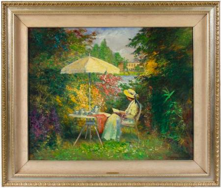 Seated woman in a garden