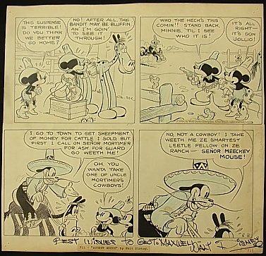 Original Mickey Mouse 1934 large four panel comic strip hand signed by Walt Disney