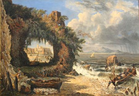 View of the Ruins on the Sea Shore at Porto d’Anzio with a Distant View of Nettuno Looking toward Terracina - Image 1 of 2