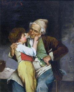 Boy Asking Grandpa for Pennies
