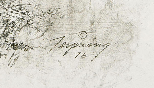 Trouble - auctioned  08/05/2014 - Howard A Terpning signature example for authentication verification from auction lot 3249269