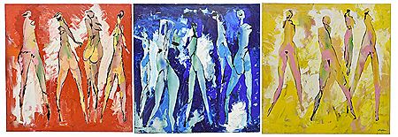 Triptych in Blue, Yellow, and Red