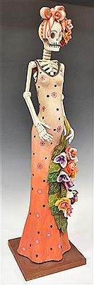 Folk art Day of the Dead pottery calaca figure, La Candelaria