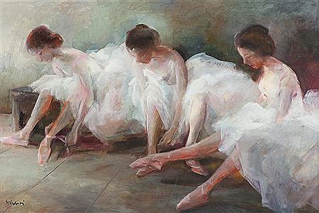 BALLERINAS GETTING READY FOR A DANCE by Miloslava Vrbova - Auction record, sale price, and art valuation. Compare with similar artists and explore comparable artworks.