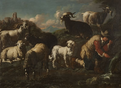 A Shepherdess with her Flock Beside a Ruined Arch; A Goatherd with his Flock Beside a Spring (2)