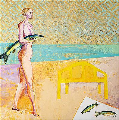 Woman with fish. by Christine Schlegel - Auction record, sale price, and art valuation. Compare with similar artists and explore comparable artworks.