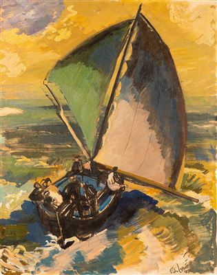 Sailor on a stormy lagoon.