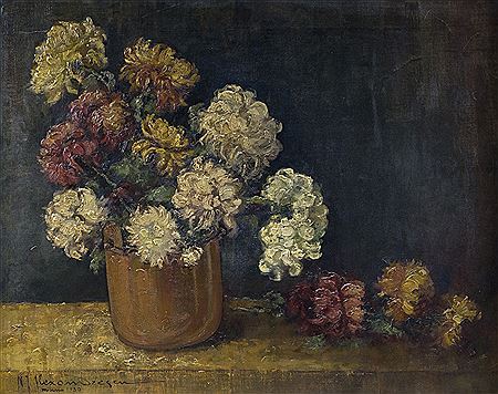 "Colour Chrisanthemums with Copper Bucket"