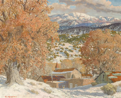 Northern New Mexico Village Winter Scene