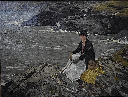 'The Bass fisher'', Young lady seated on rocks fishing by Algernon Mayow Talmage - Auction record, sale price, and art valuation. Compare with similar artists and explore comparable artworks.