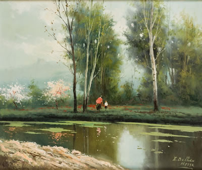 "PAISAJE CON LAGO Y PERSONAJES"