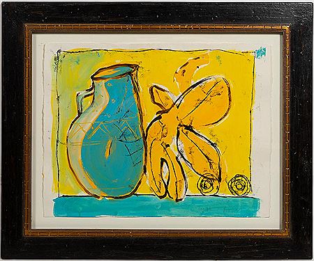 "Still Life with Blue Pitcher and Yellow Leaf" -1996