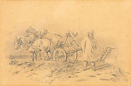 Paysan devant sa charette atelée, 1836