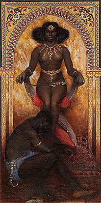 Woman with a dagger and her slave, 1923 by Felipe Barantes Abascal - Auction record, sale price, and art valuation. Compare with similar artists and explore comparable artworks.