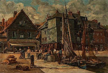 The rest of the fishermen at the port of Honfleur by Léon Leclerc - Auction record, sale price, and art valuation. Compare with similar artists and explore comparable artworks.
