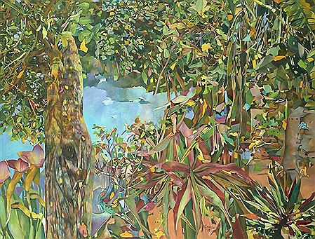 Sample artwork by Joseph Ntensibe (Born 1954), known for environmentalism-themed paintings using diverse mediums - View similar artists and auction records