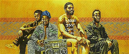 Sample artwork by Bambo Sibiya (Born 1985), known for figurative works in acrylic and charcoal, exploring the interconnected humanity through the spirit of 'ubuntu nhabantu' - View similar artists and auction records