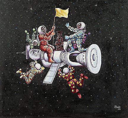 Sample artwork by Monsengo Shula (Born 1959), known for painting - View similar artists and auction records