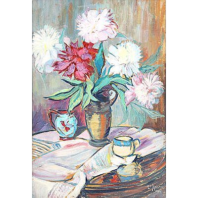 Static nature with peonies and traditional vessel [1964]