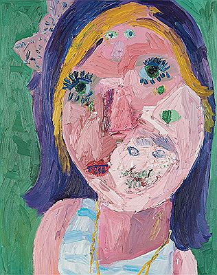 Sample artwork by Georgina Gratrix (Born 1982), known for mischievous, grotesque portraits and still lifes with thick layers of paint in bright colors and exaggerated expressions. - View similar artists and auction records