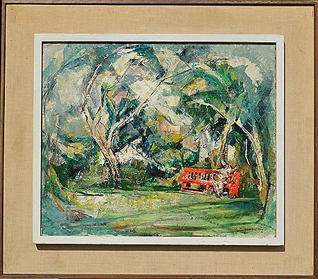 Guitarist on the red bench