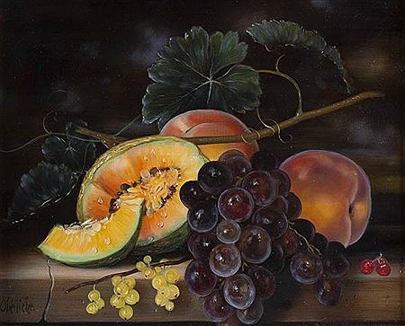 "Nature morte aux melons, pêches et raisins"