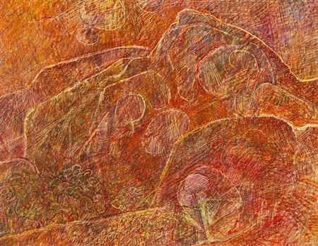 Orange and Red Abstract Landscape (Possibly Katadhin) 1971