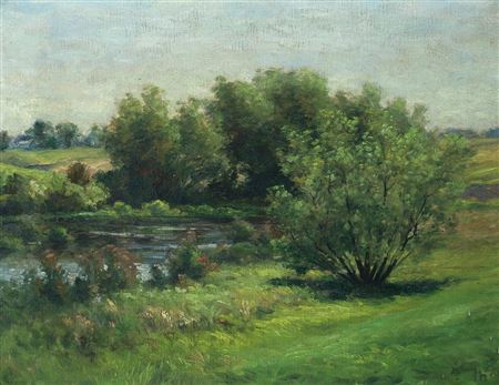 Summer River Landscape by John Stevens - Auction record, sale price, and art valuation. Compare with similar artists and explore comparable artworks.