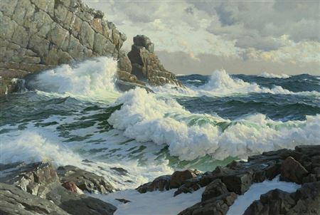 Sample artwork by Walter E Brightwell Jr (1919 - 2005), known for coastal landscape and marine painting, combat artist - View similar artists and auction records