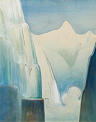 Traumlandschaft mit Wasserfall und Bergen