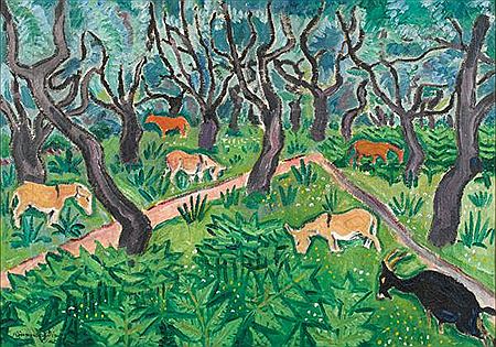 Tiere unter Ölbäumen
