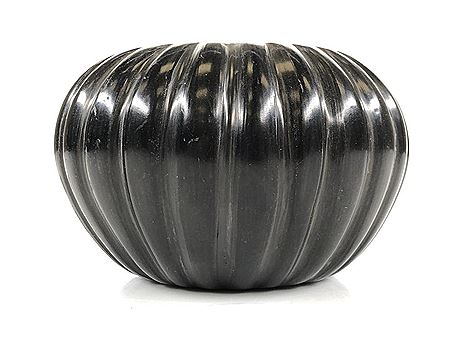 Santa Clara Blackware Pottery Melon Bowl