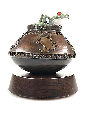 Frog & Pottery Bronze Pottery Sculpture