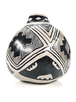 Hopi Anasazi Hand Carved Black & White Painted Gourd Carvinng