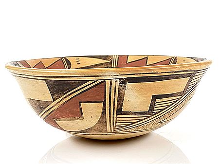 Hopi/Tewa Black & Red on Yellow Polychrome Pottery Bowl