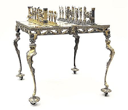 32-piece figural bronze chess