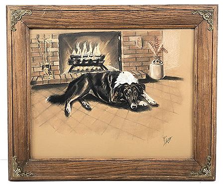 Dog by Fireplace