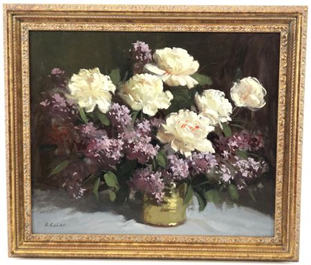 Purple Floral Still Life by Rudolph Colao - Auction record, sale price, and art valuation. Compare with similar artists and explore comparable artworks.