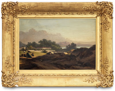 A view of Macau looking towards the gardens of the Casa, with figures in the foreground