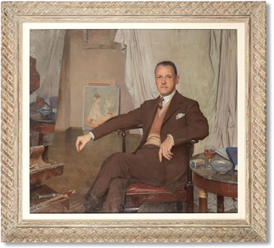 A Glass of Sherry in the Studio, Portrait of W. Somerset Maugham by Gerald Festus Kelly - Auction record, sale price, and art valuation. Compare with similar artists and explore comparable artworks.