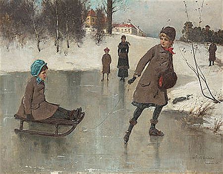 Lek på isen ved Bogstad Gård, 1889 by Axel Hjalmar Ender - Auction record, sale price, and art valuation. Compare with similar artists and explore comparable artworks.