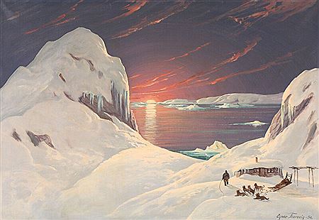 A low sun over a Greenlandic bay.