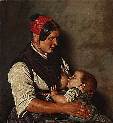 A mother is breastfeeding her child.