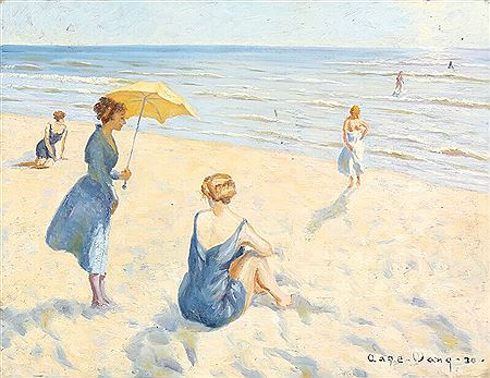 Beach view with young women.